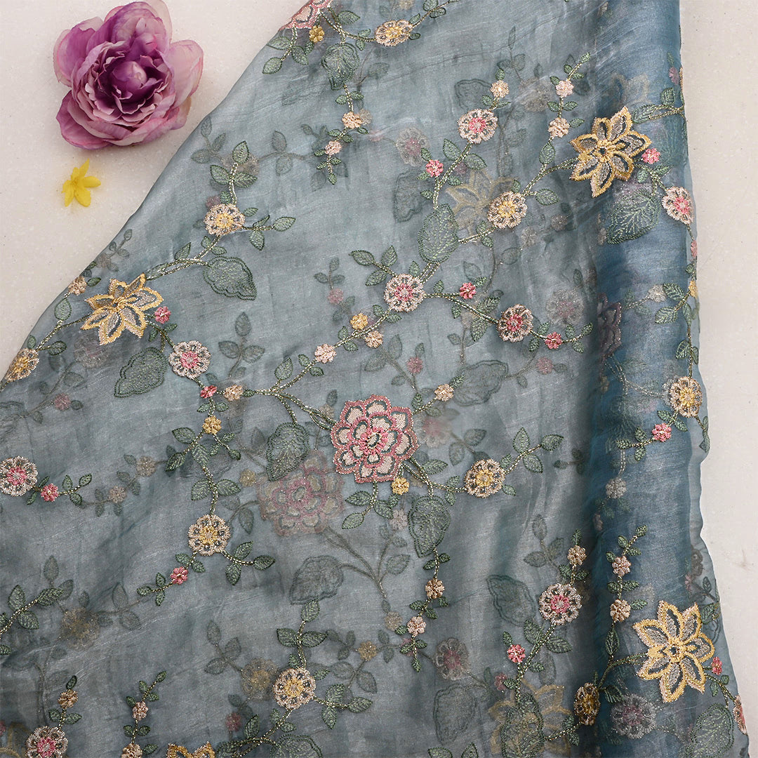 Mid Gray Tissue Embroidered Fabric