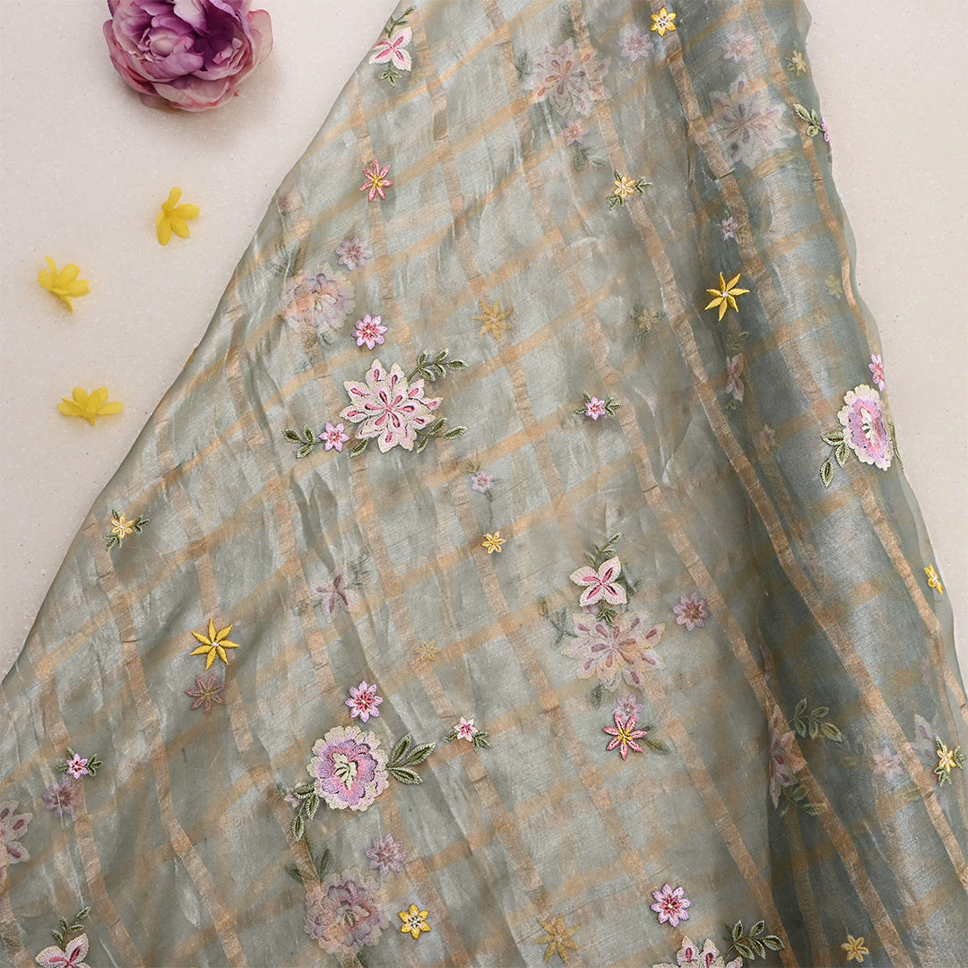 Pale Green Tissue Embroidered Fabric