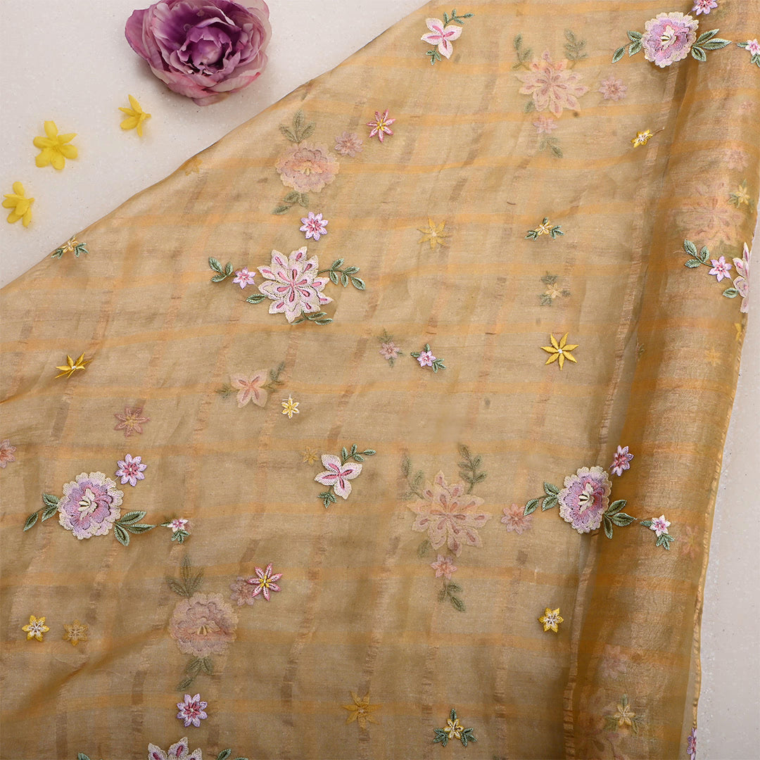 Light French Beige Tissue Embroidered Fabric