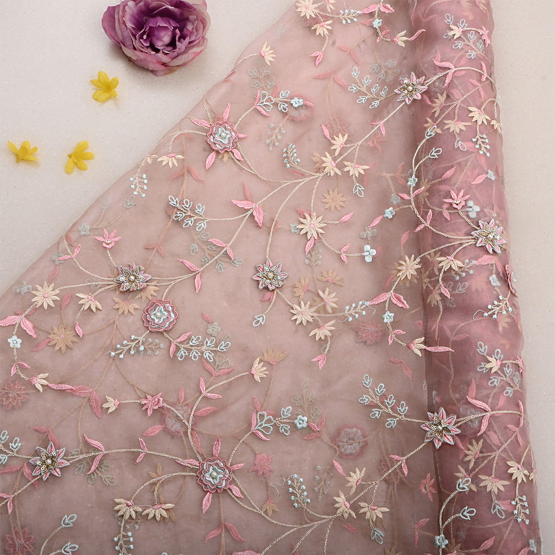 Pink Champagne Organza Patchwork Fabric