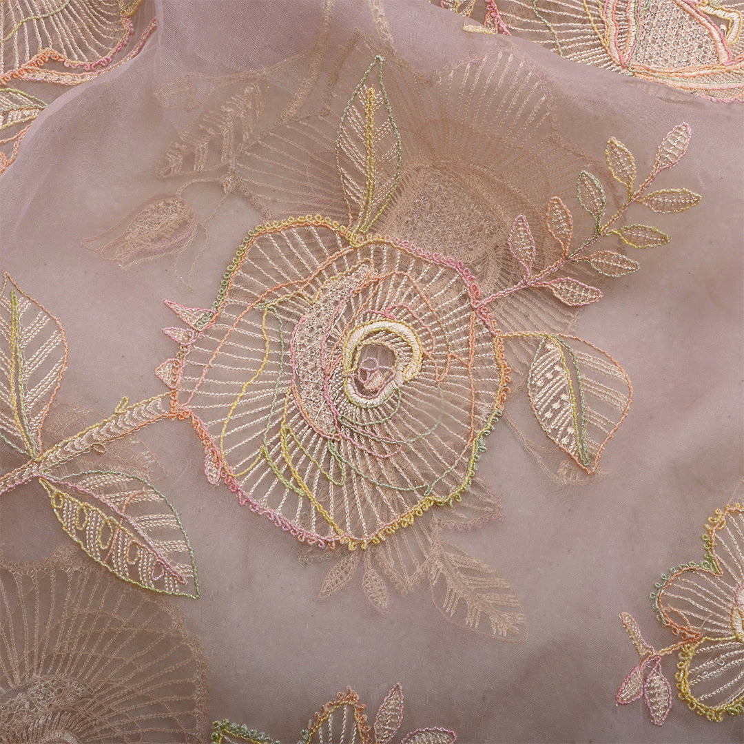 Pale Pink Organza Embroidered Fabric