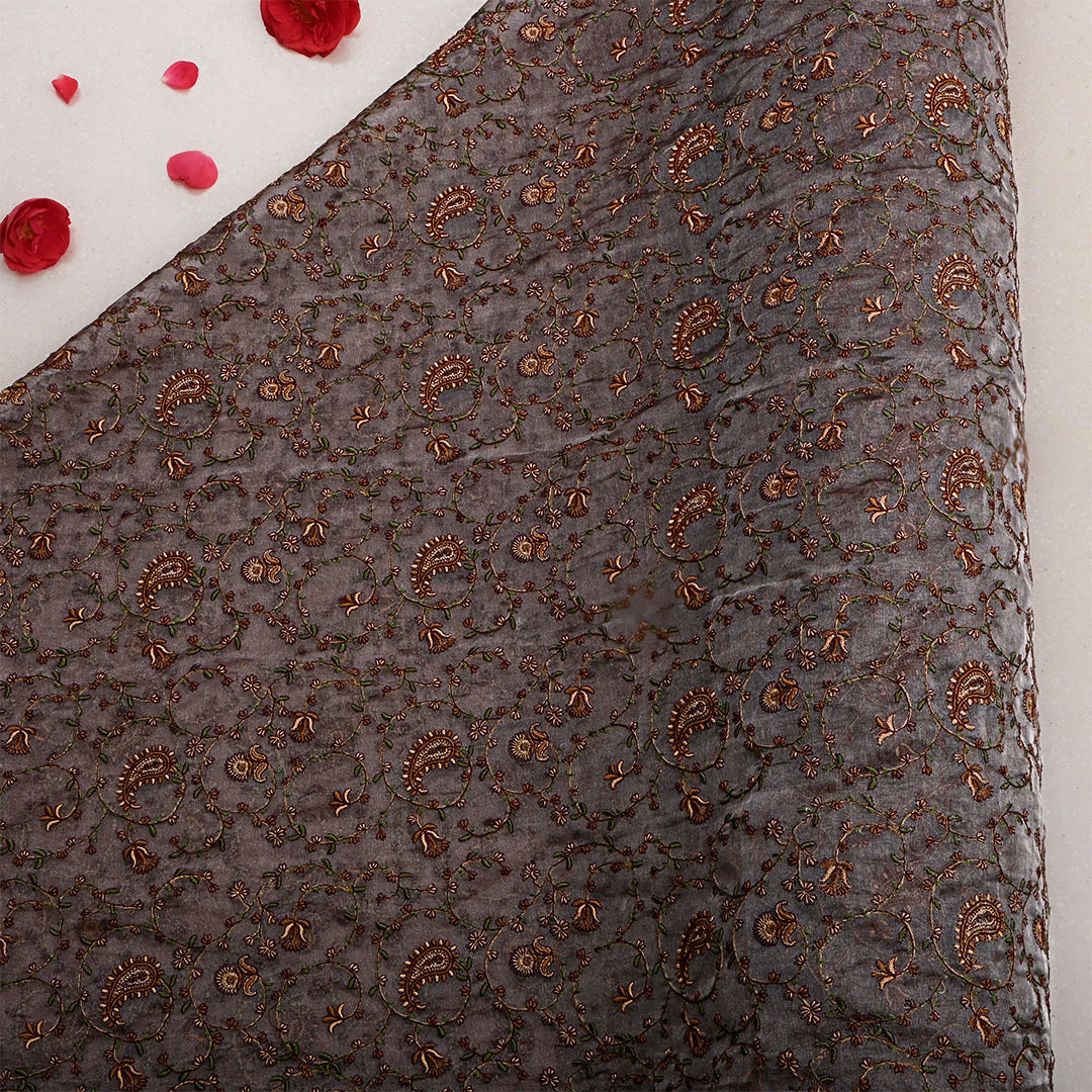 Davy Gray Tissue Embroidered Fabric