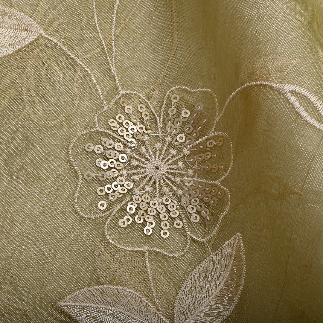 Light Moss Green Tissue Embroidered Fabric