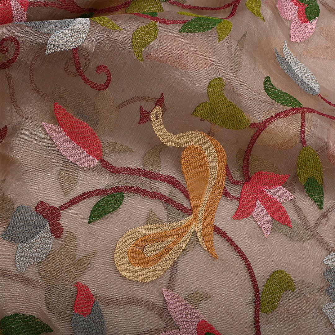 Pale Beige Tissue Embroidered Fabric