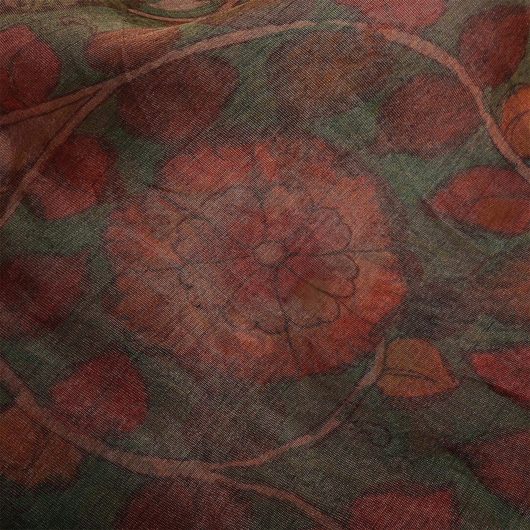 Rifle Green Tissue Floral Printed Fabric