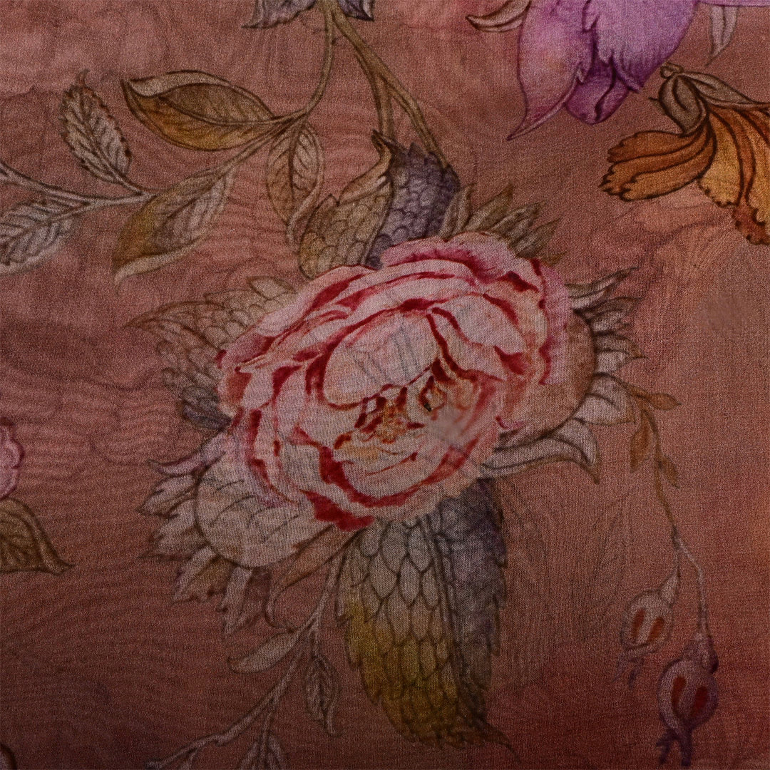 Cocoa Brown Organza Floral Printed Fabric