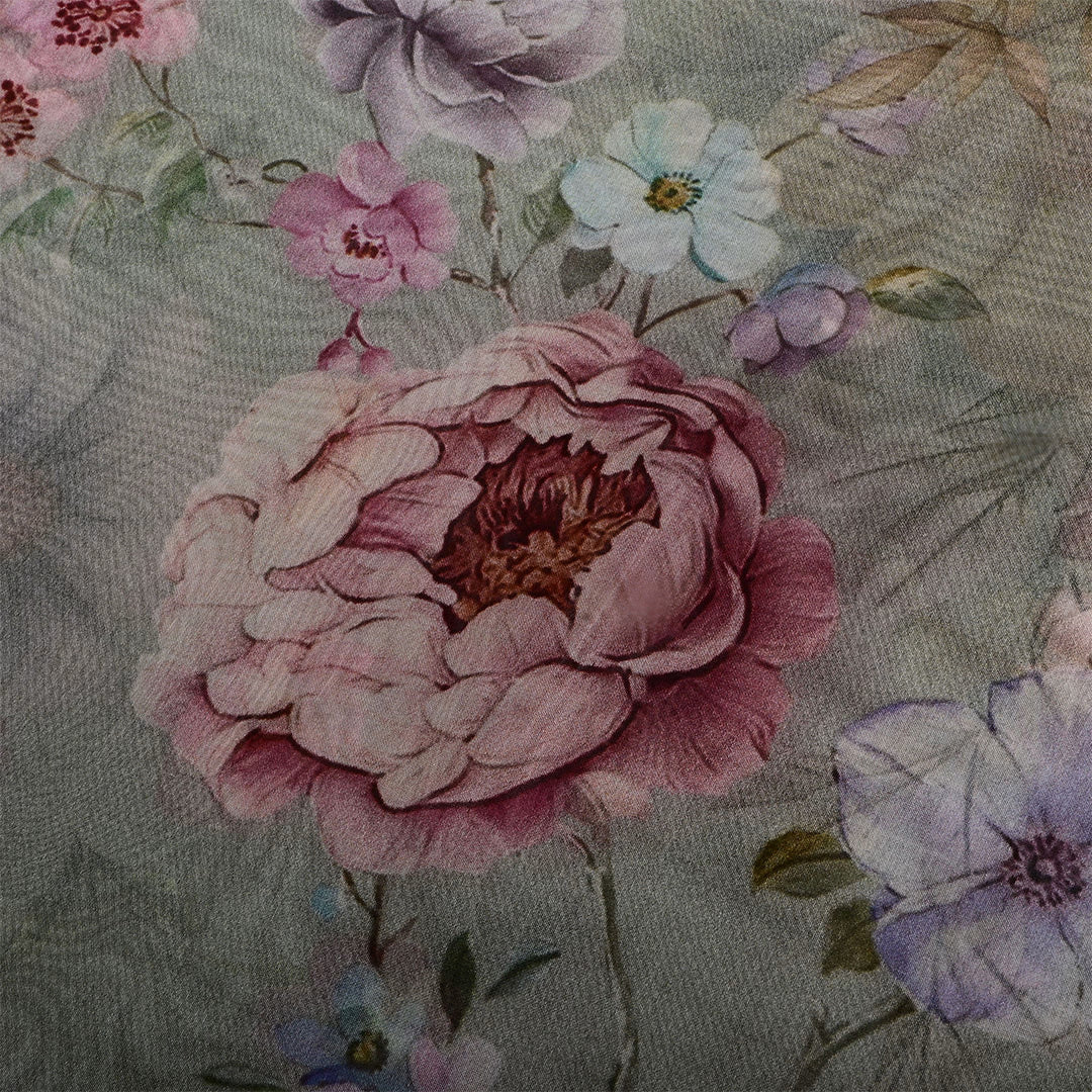 Light Pistachio Green Organza Floral Printed Fabric