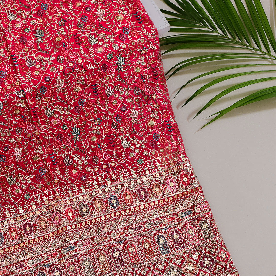 Red Georgette Embroidered Fabric