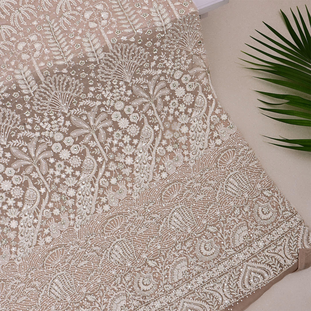 Almond Beige Georgette Embroidered Fabric