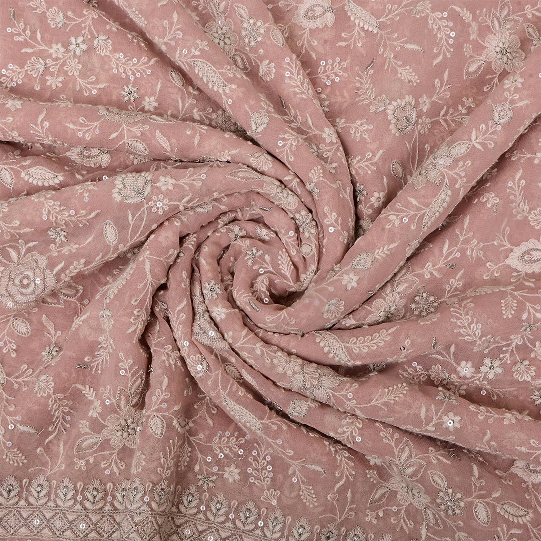 Rosy Brown Georgette Embroidered Fabric