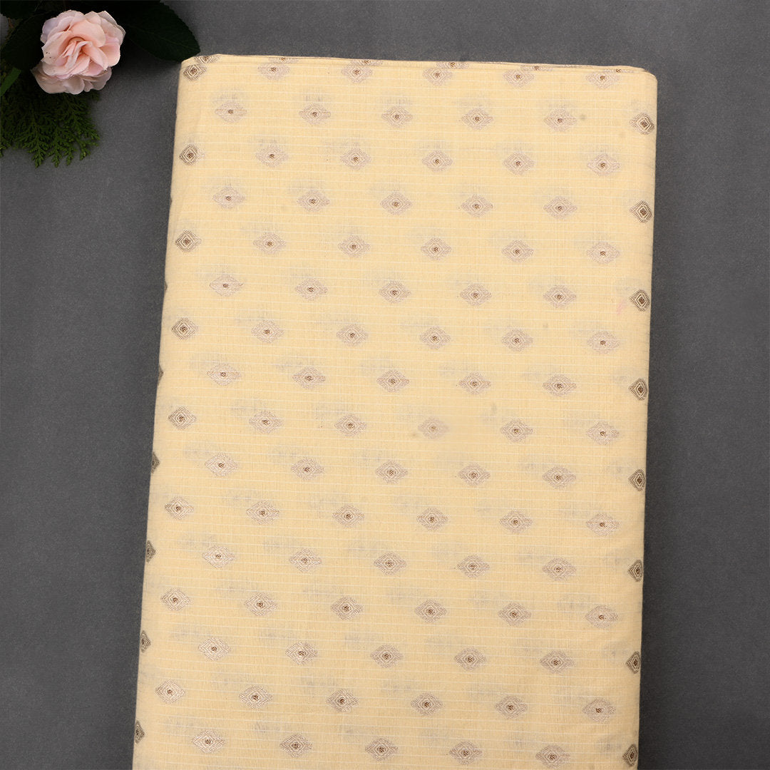 Hampton Yellowish Orange Jamawar Silk Fabric With Butti'S