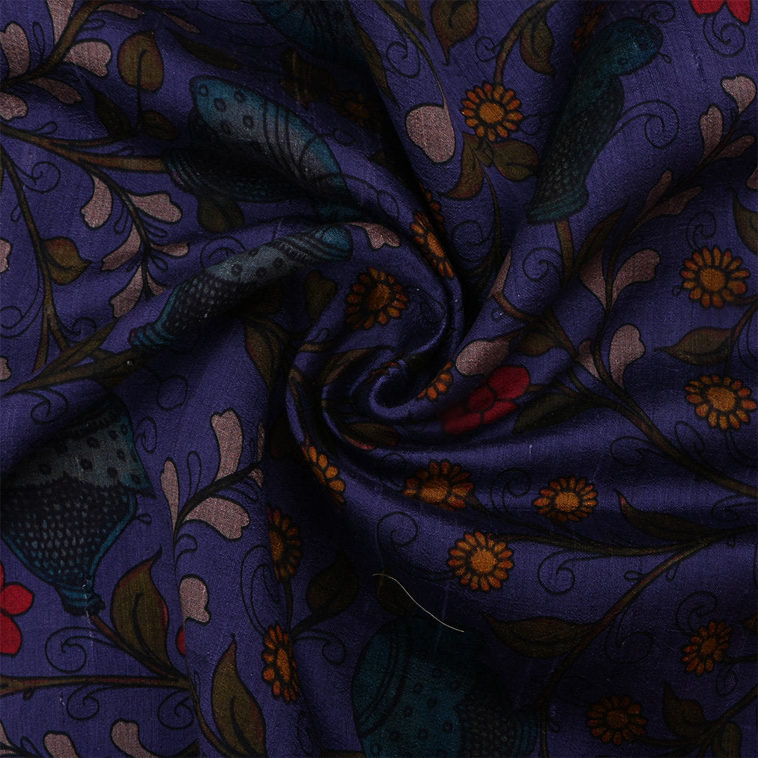 Cloud Burst Purple Dupion Fabric With Digital Print