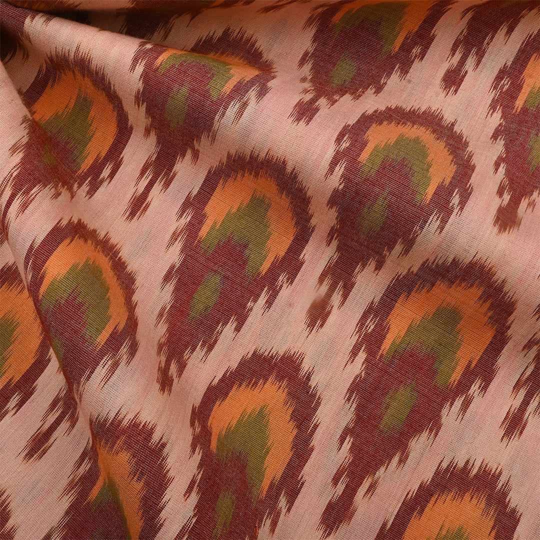 Pinkish Tan Chanderi Ikat Fabric