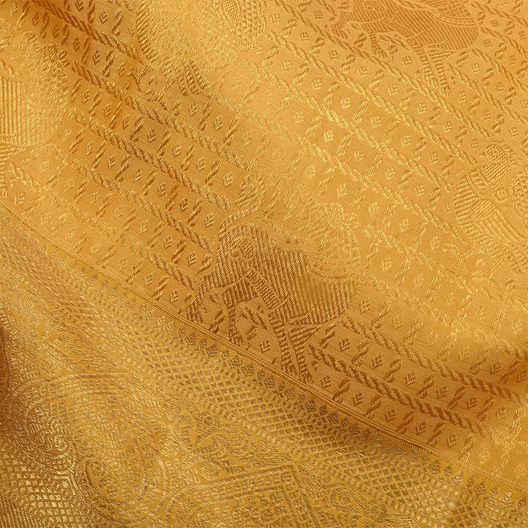 Gold Kanjivaram Silk Fabric With Checks Pattern