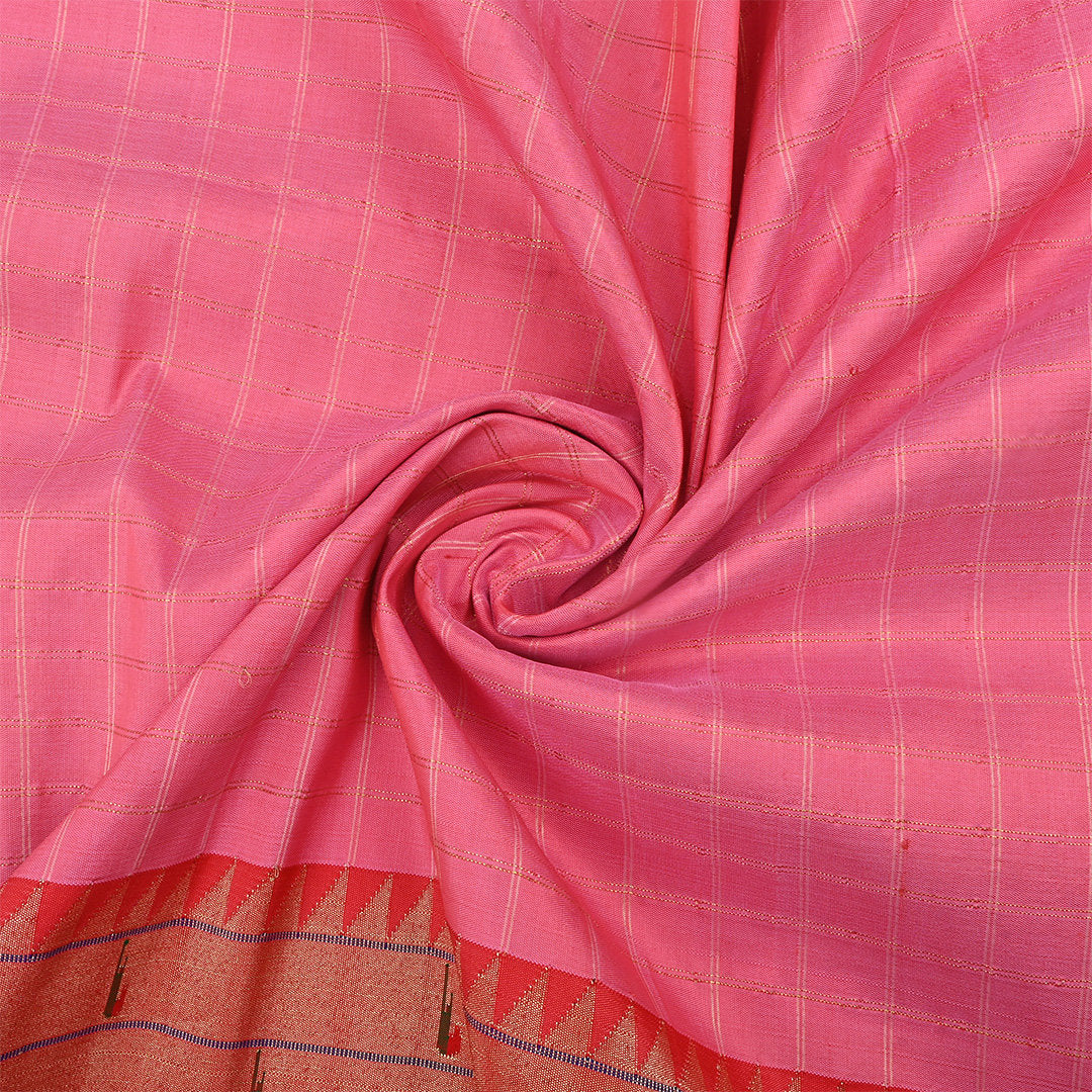 Pink Silk Fabric With Paithani Border