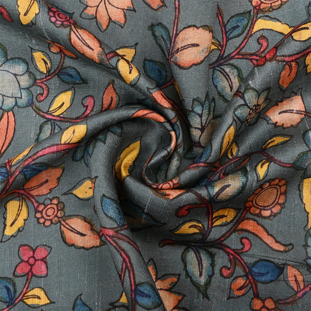 Dove Gray Dupion Fabric With Digital Print