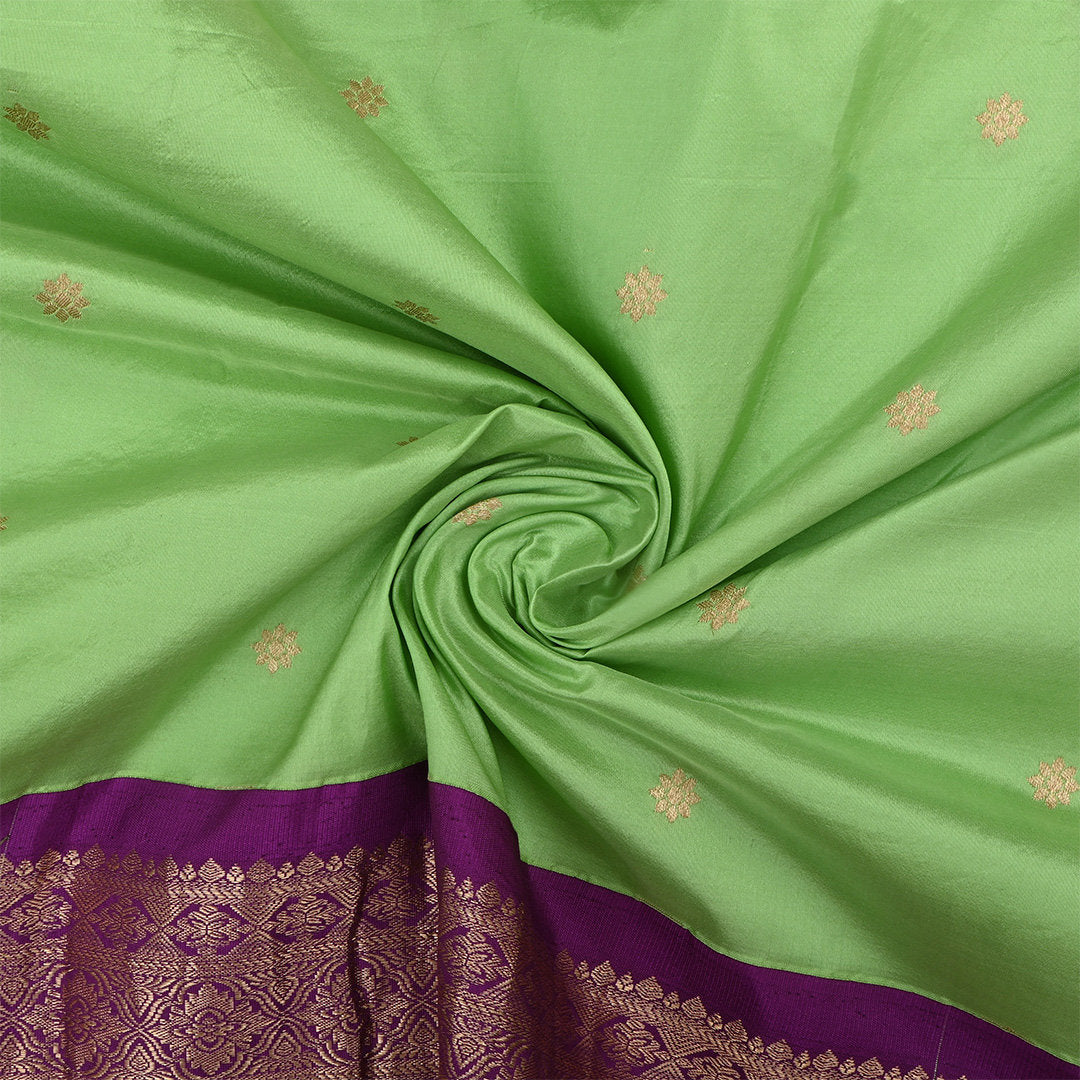 Pistachio Green Jamawar Silk Fabric With Contrast Border