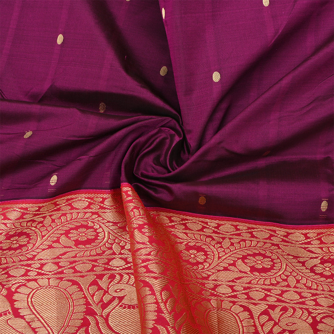 Pansy Purple Jamawar Silk Fabric With Contrast Border