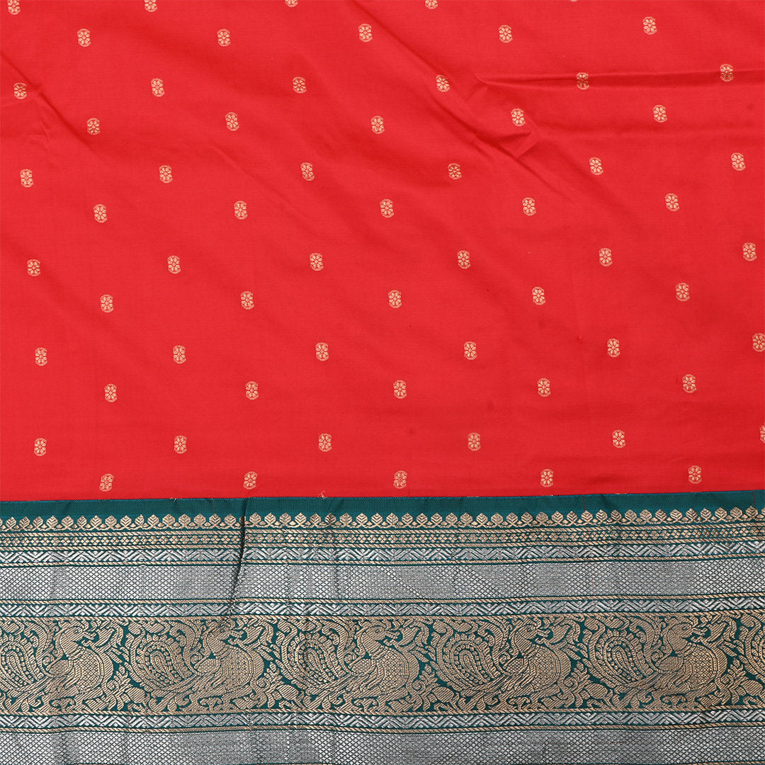 Rose Madder Red Jamawar Silk Fabric With Buttis