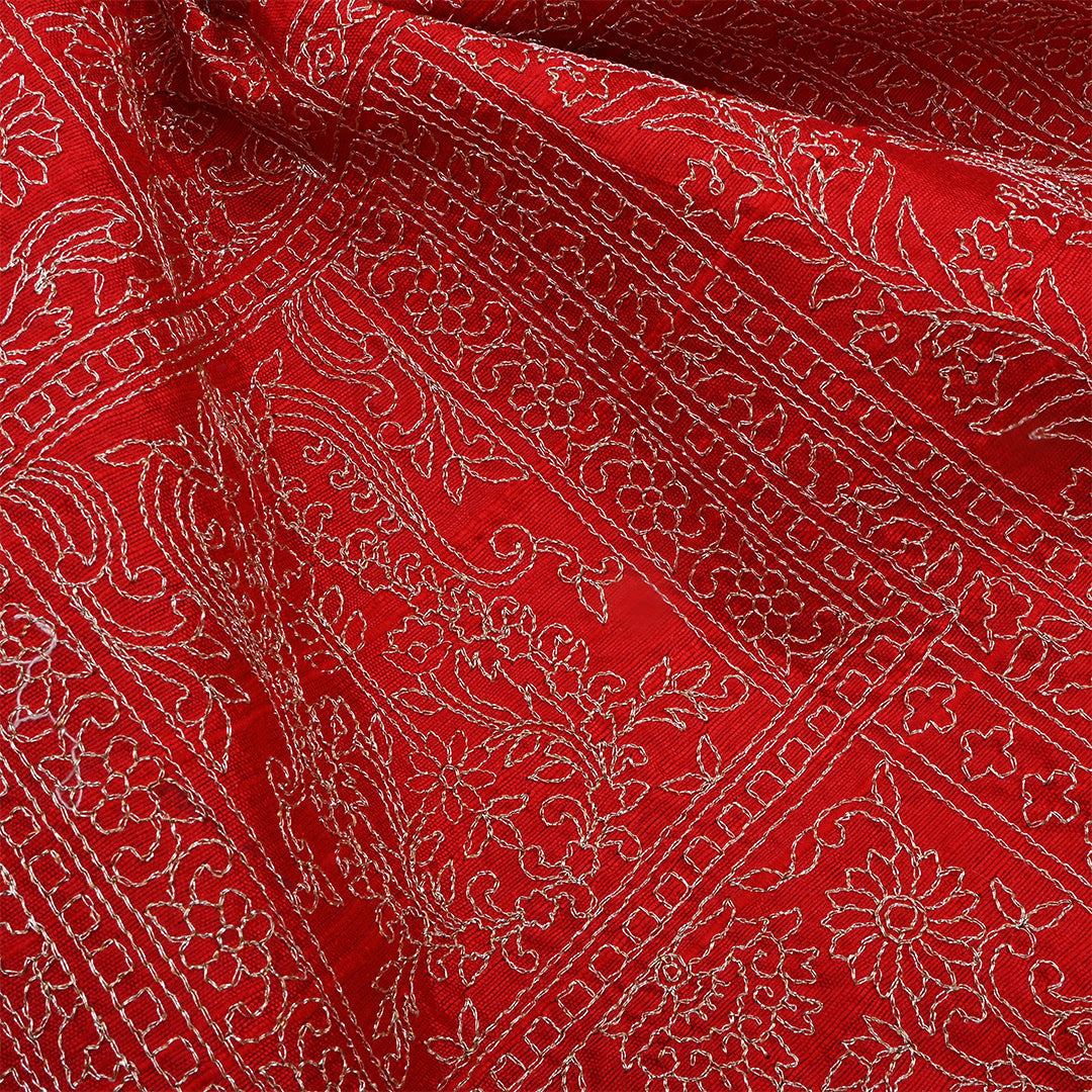 Red Dupion Raw Silk Thread Work Fabric