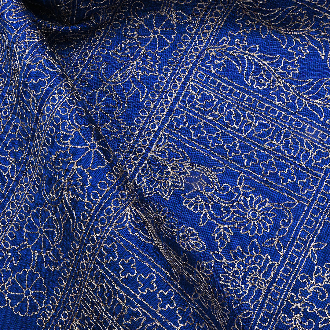 Cobalt Blue Dupion Raw Silk Thread Work Fabric