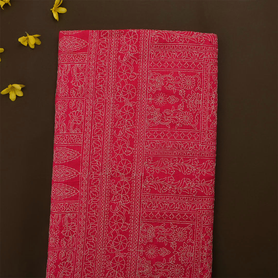 Japanese Maple Red Dupion Raw Silk Thread Work Fabric