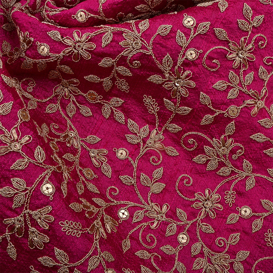 Jazzberry Jam Pink Dupion Raw Silk Zari Embroidered Fabric