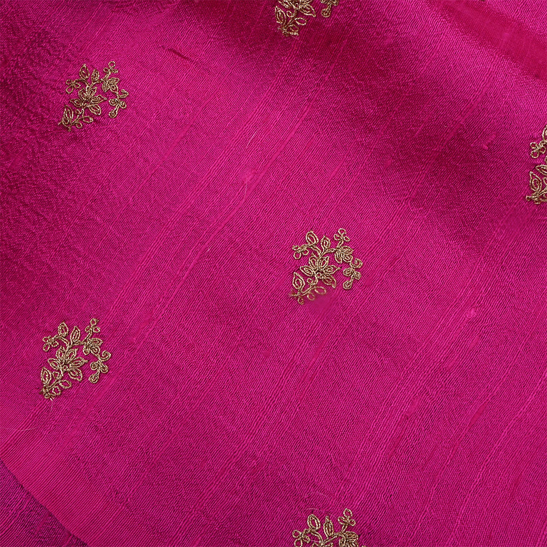 Purplish Red Dupion Raw Silk Zari Embroidered Fabric