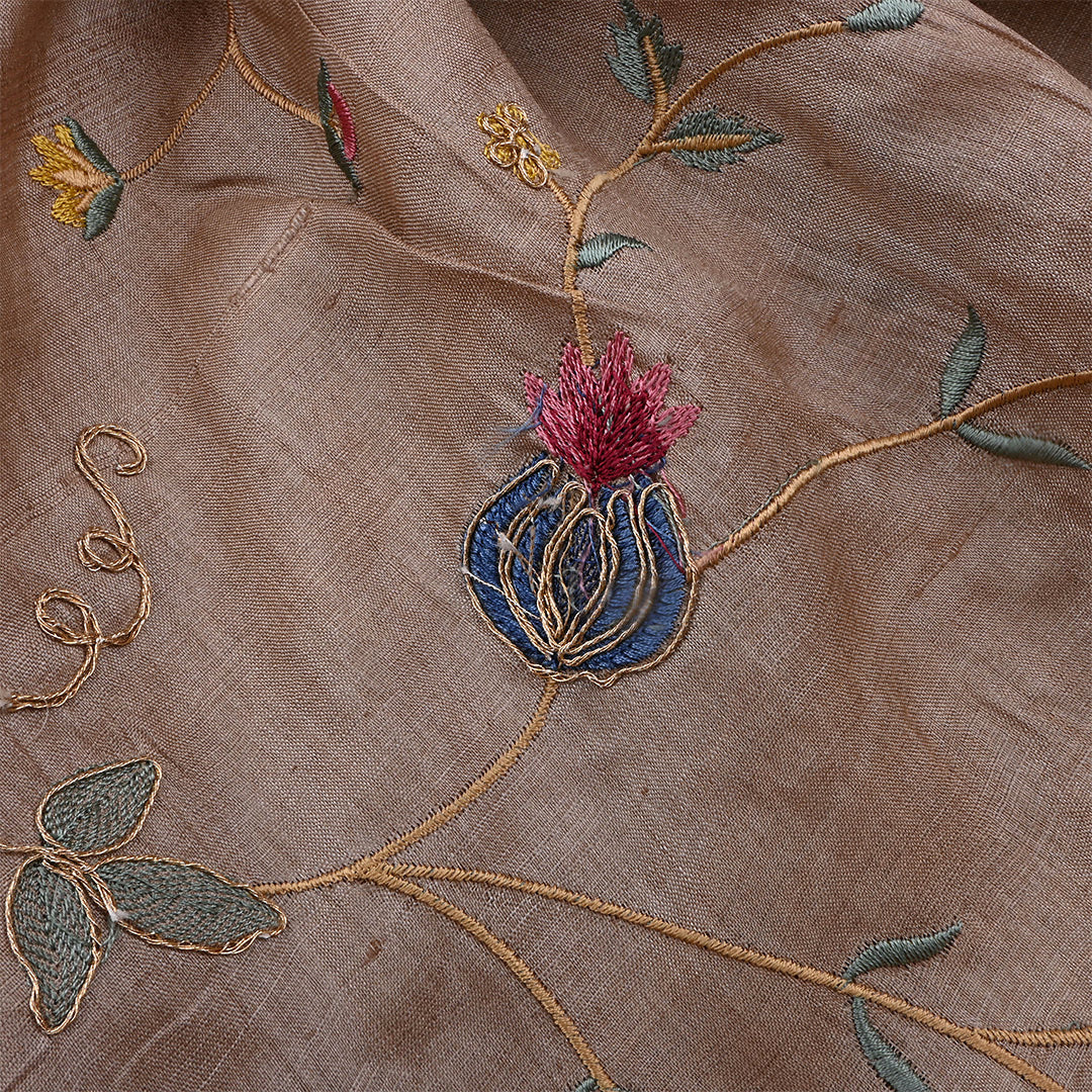 Mocha Brown Chanderi Embroidered Fabric
