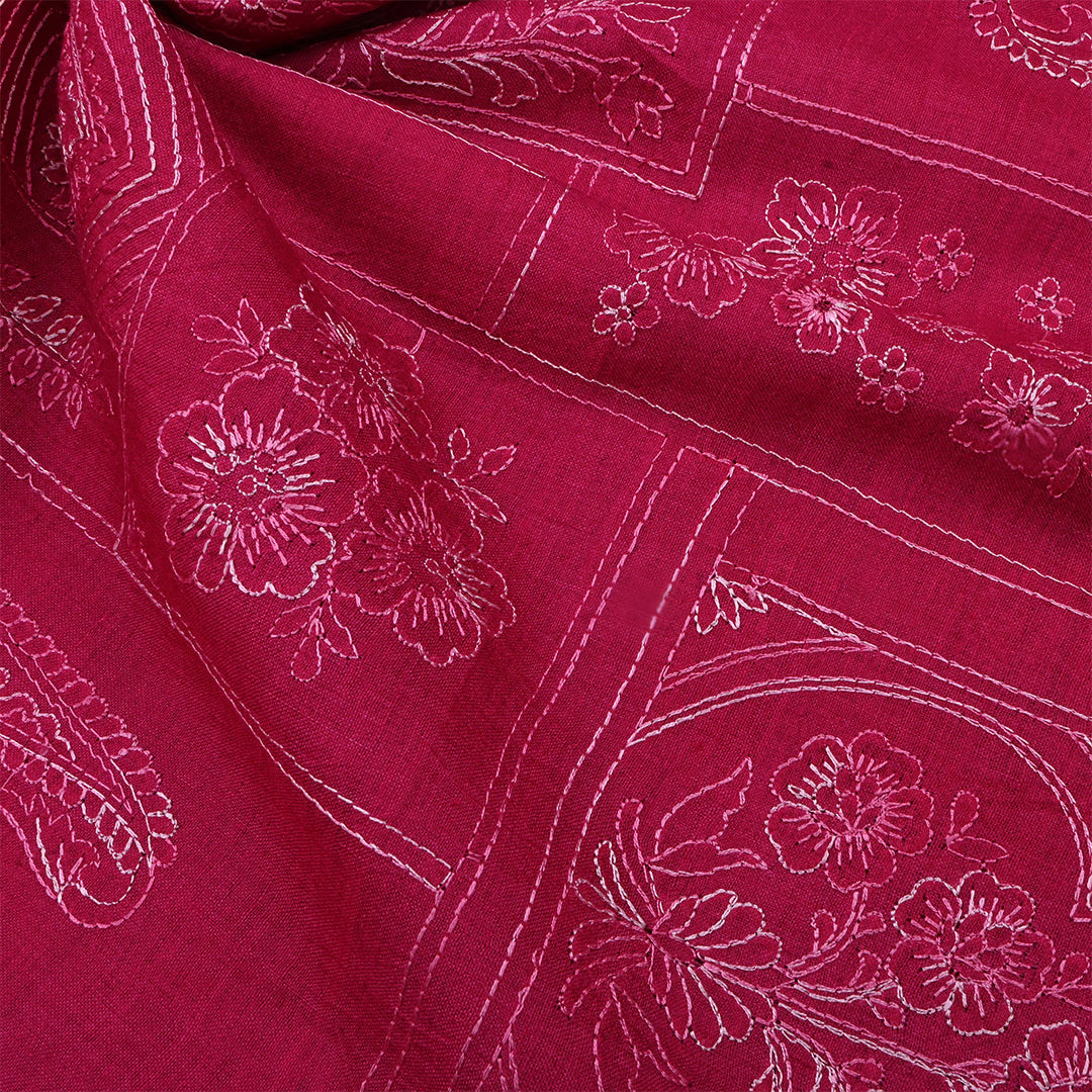 Paprika Pinkish Red Moonga Tussar Stitched Fabric
