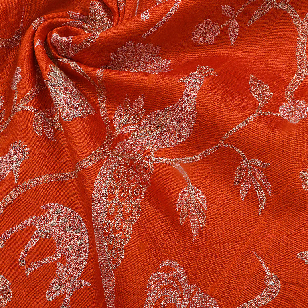 Sinopia Reddish Orange Dupion Raw Silk Weaved Fabric