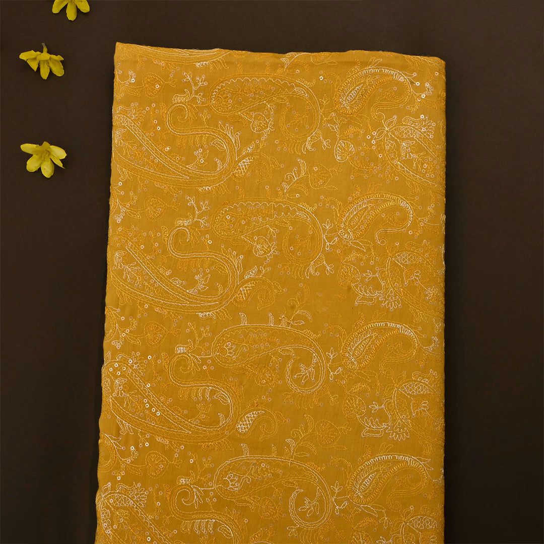 Pirate Gold Moonga Tussar Thread Work Fabric