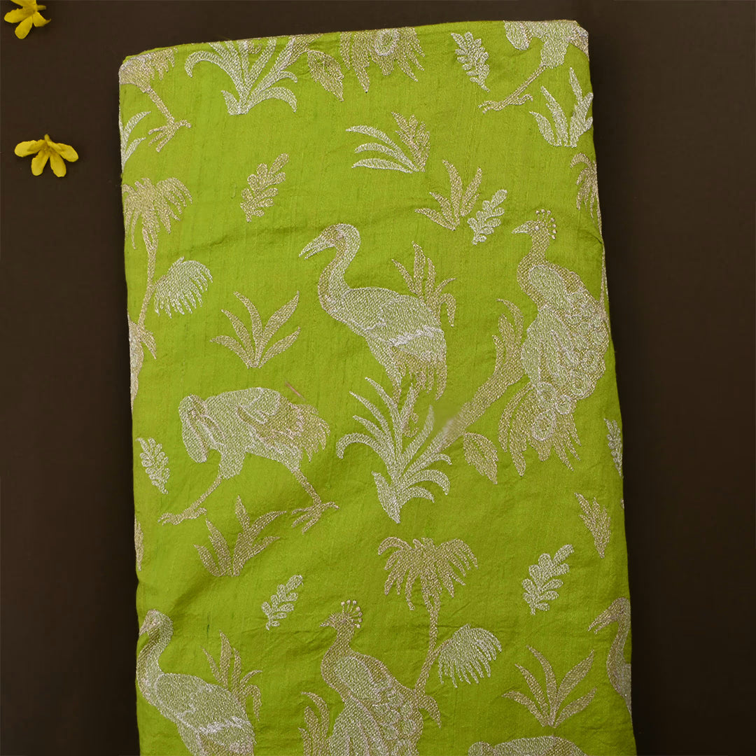 Green Onion Dupion Raw Silk Weaved Fabric