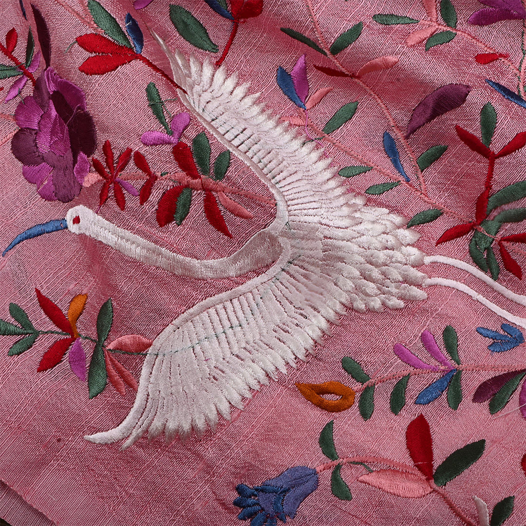 Copper Rose Pink Dupion Raw Silk Embroidered Fabric