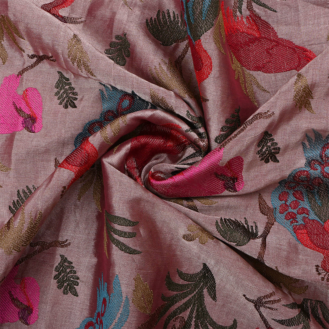 Bazaar Pinkish Tissue Embroidered Fabric