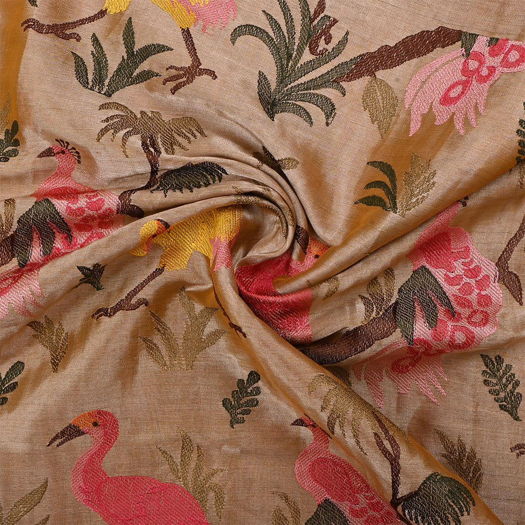 Beige Tan Tissue Embroidered Fabric