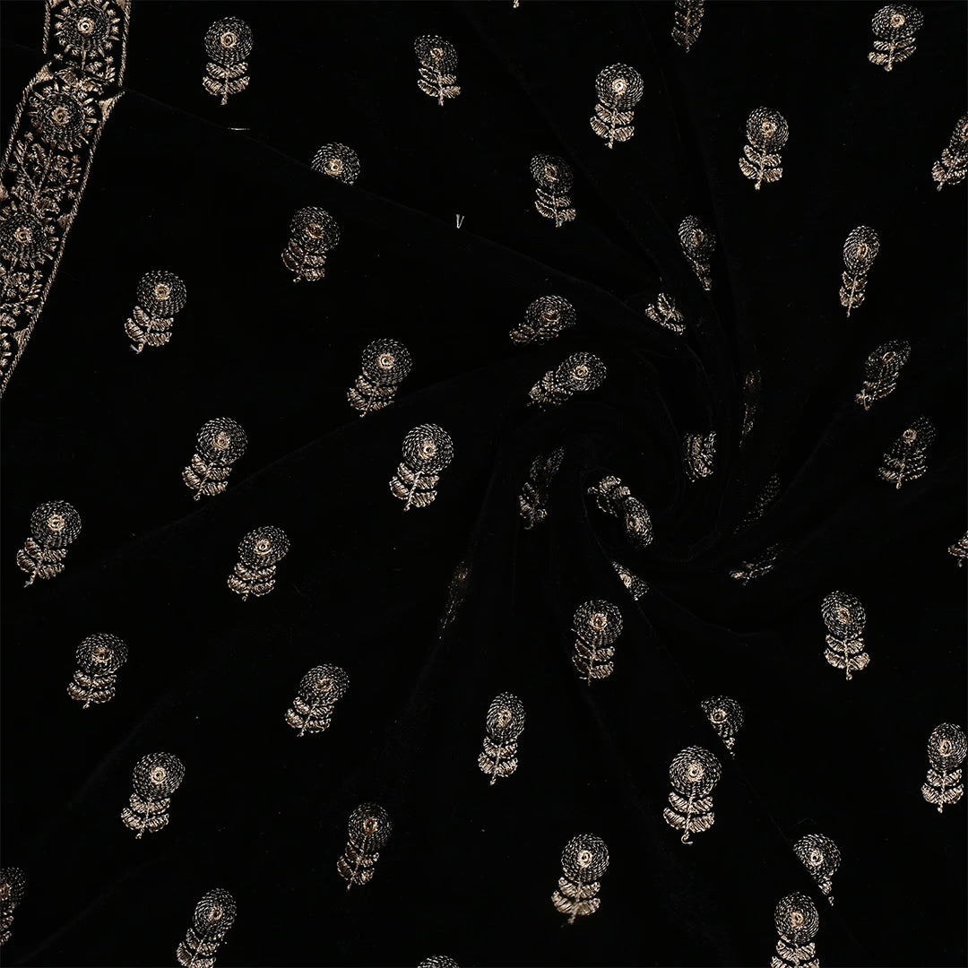 Black Velvet Zari Embroidered Fabric