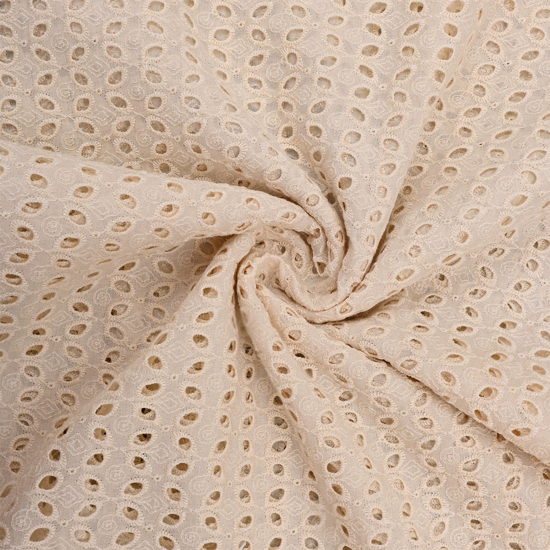 Pale Silver White Cutwork Chanderi Fabric