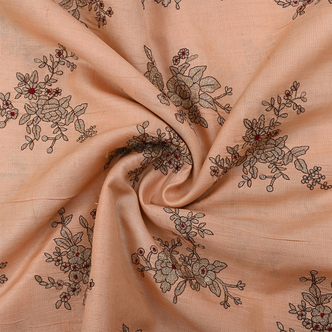 Pinkish Tan Tussar Embroidered Fabric