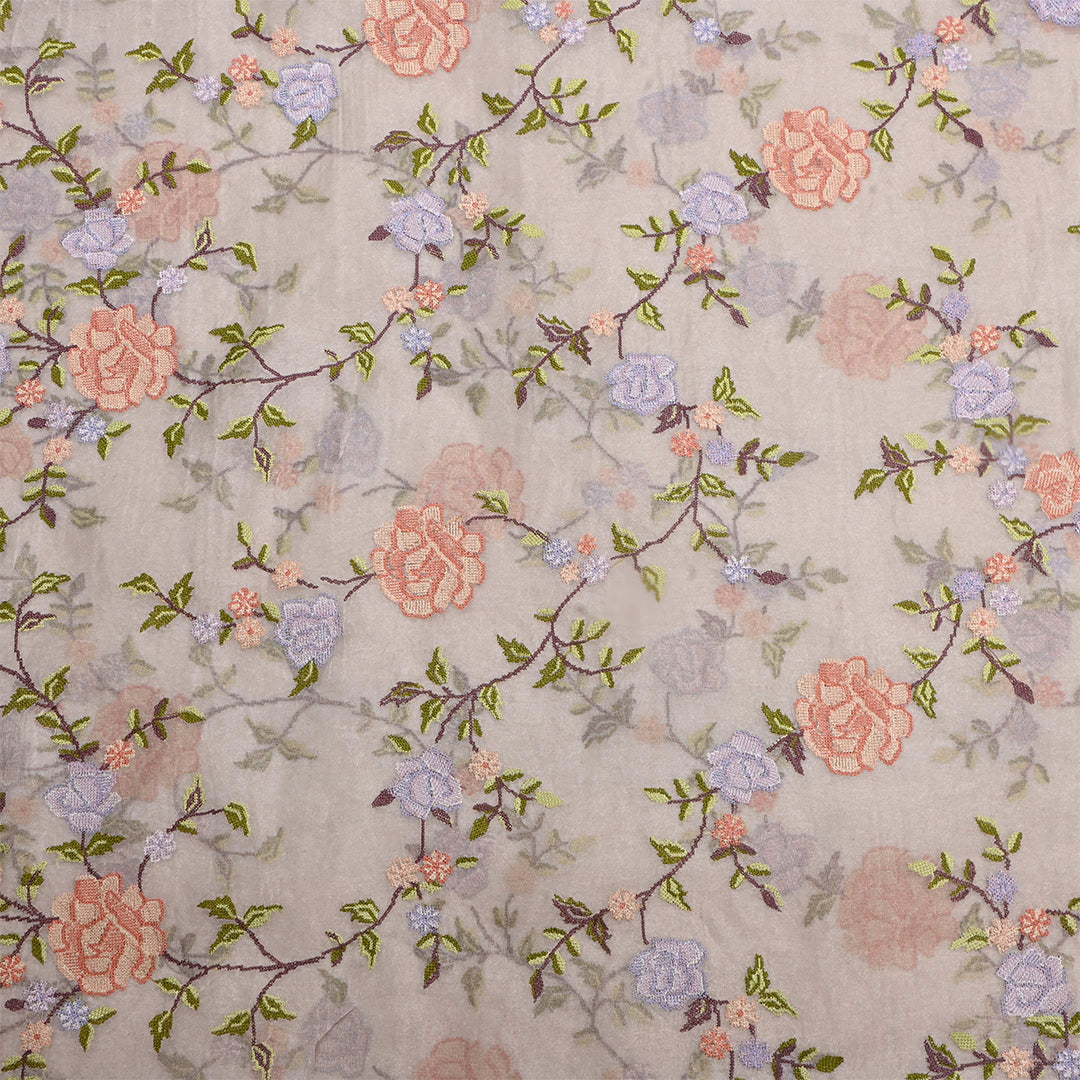 Shimmery Silver Tissue Petit Point Embroidered Fabric