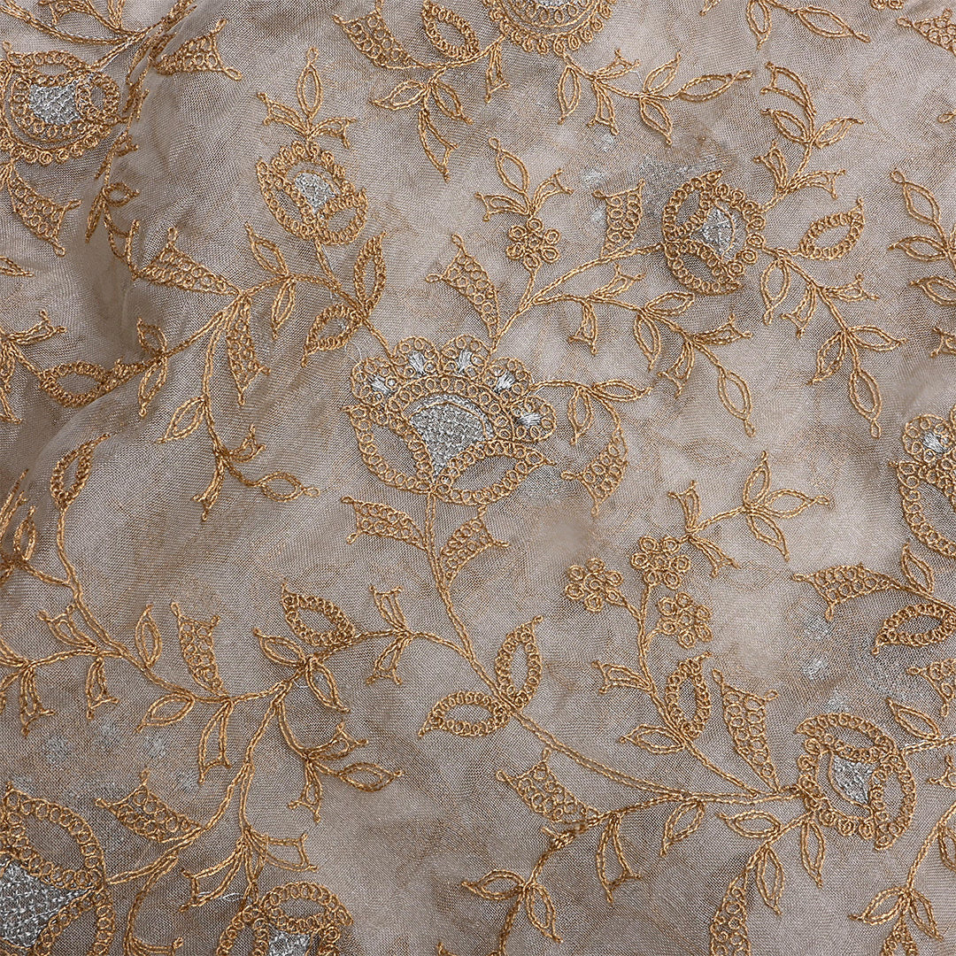 White Tissue Organza Zari Embroidered Fabric