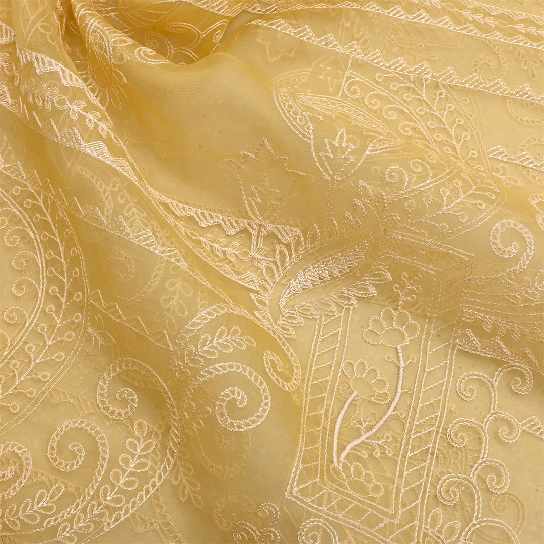 Dairy Yellow Organza Threadwork Fabric