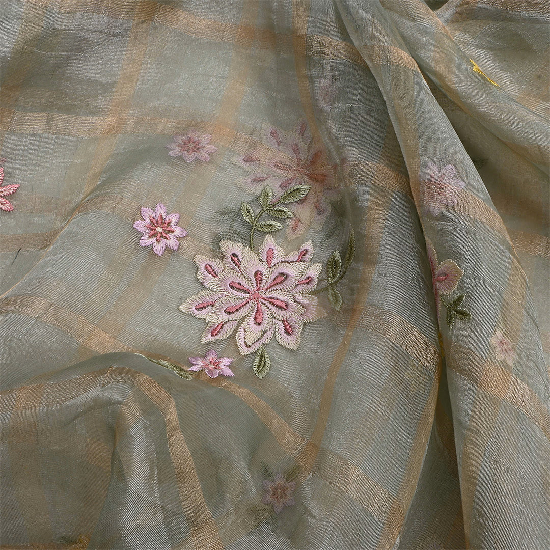 Pale Green Tissue Embroidered Fabric