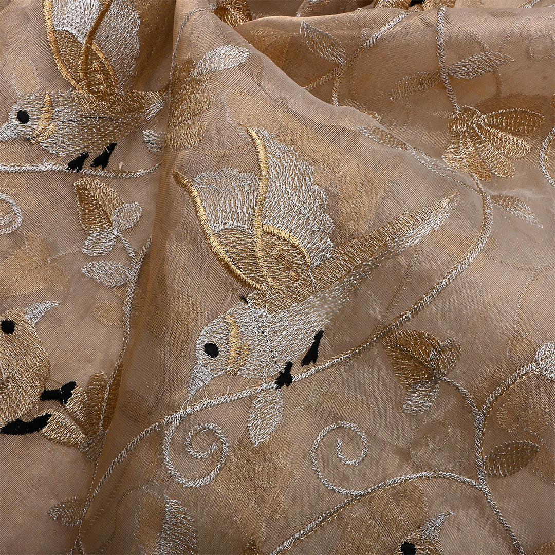 Almond Beige Tissue Embroidered Fabric