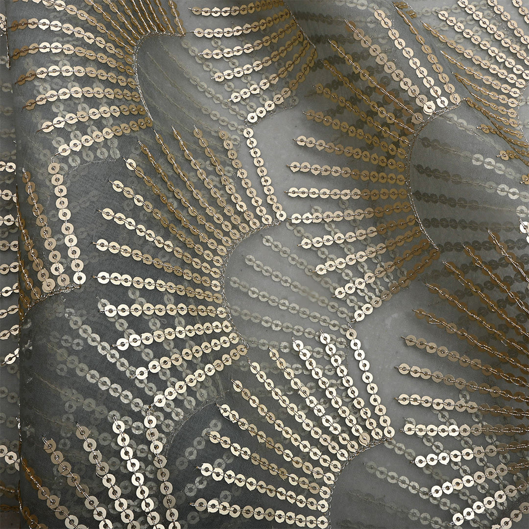 Gray Organza Sequins Work Fabric