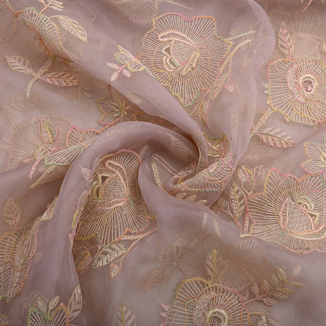 Pale Pink Organza Embroidered Fabric