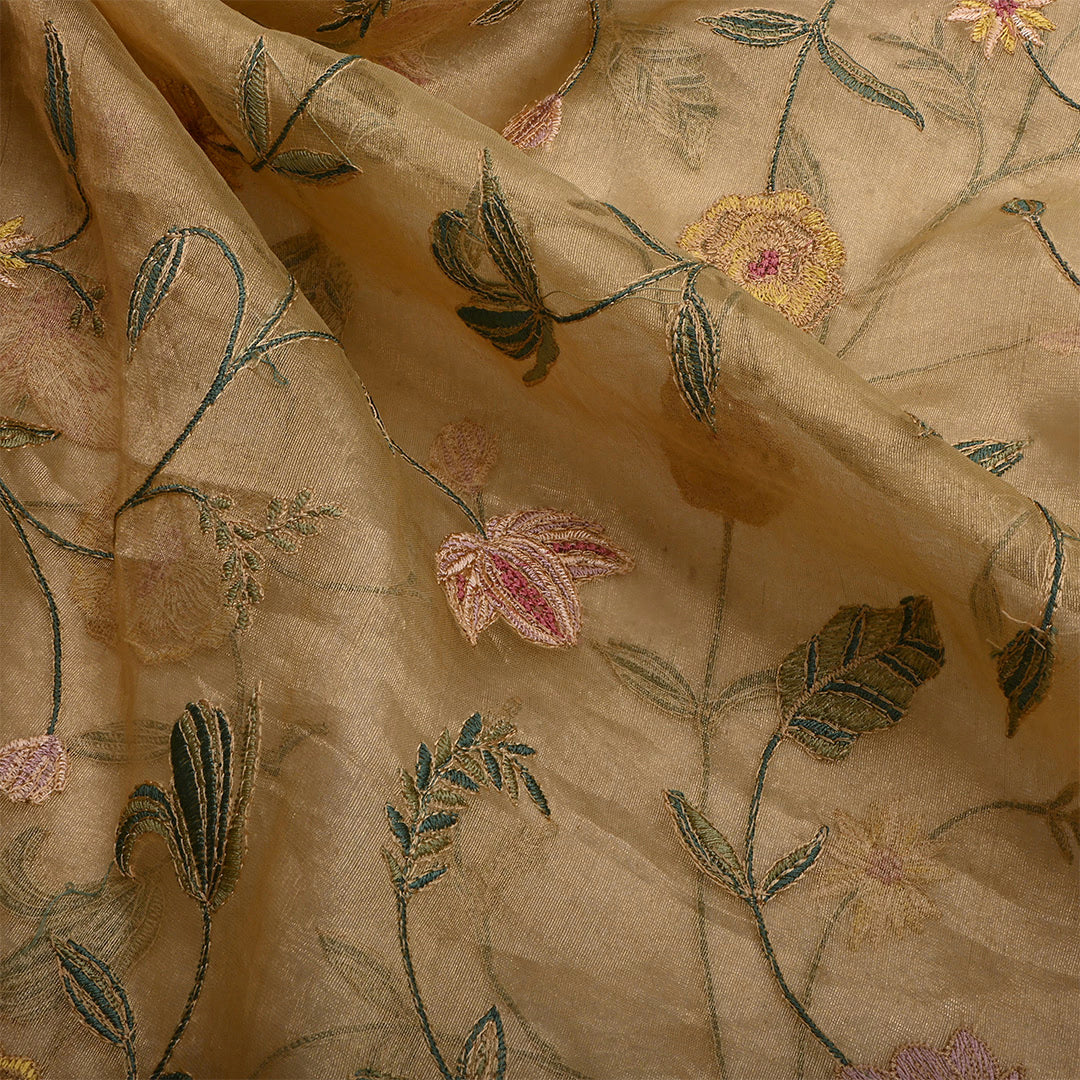 Dark Beige Tissue Embroidered Fabric