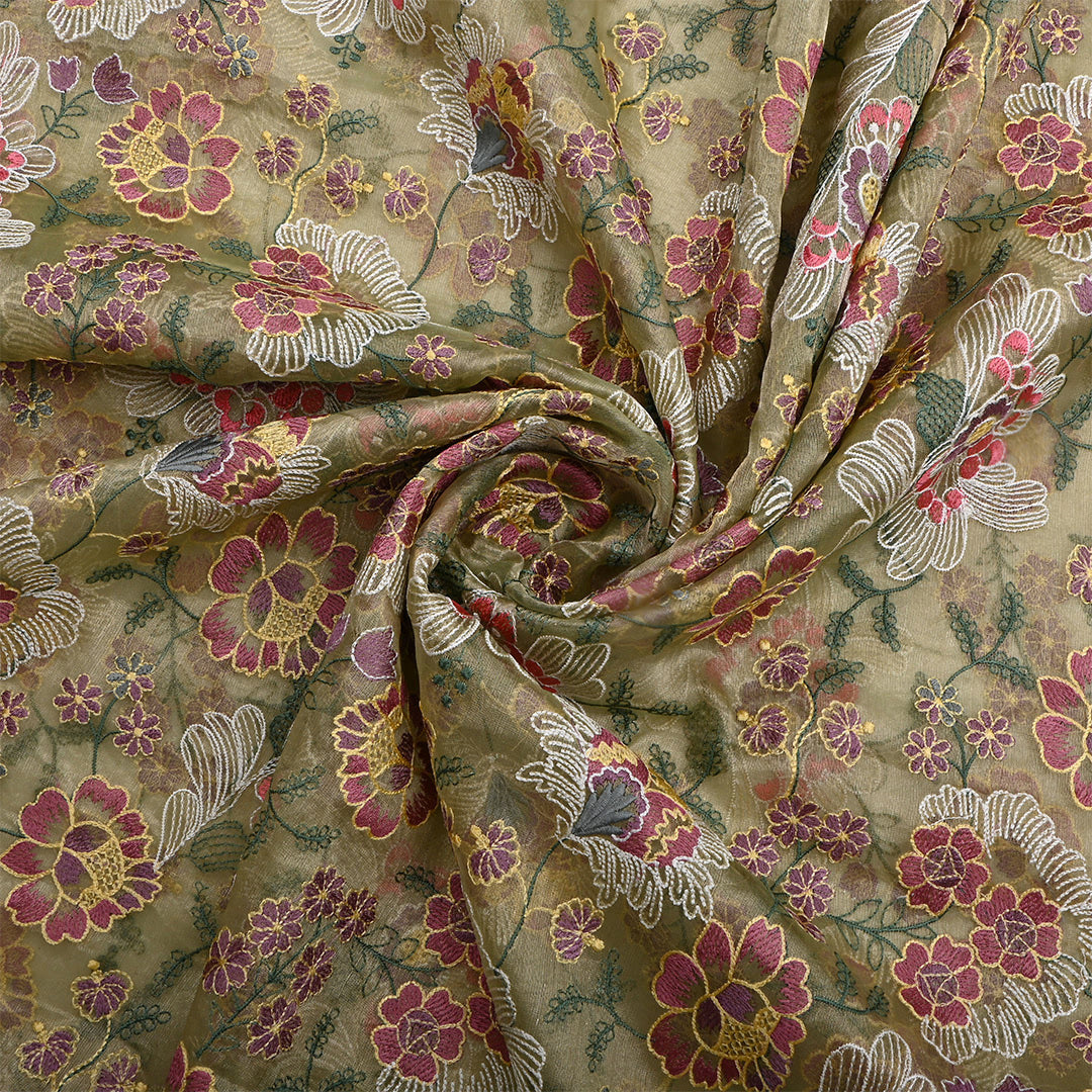 Rodeo Dust Yellow Tissue Embroidered Fabric