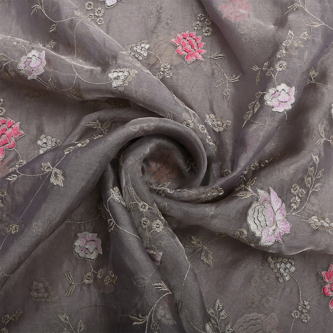 Glimmering Silver Tissue Embroidered Fabric