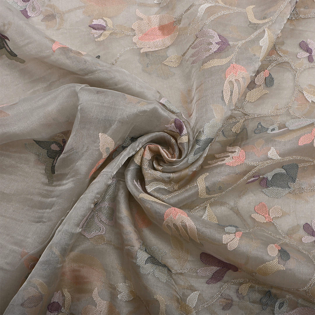 Silver Tissue Embroidered Fabric
